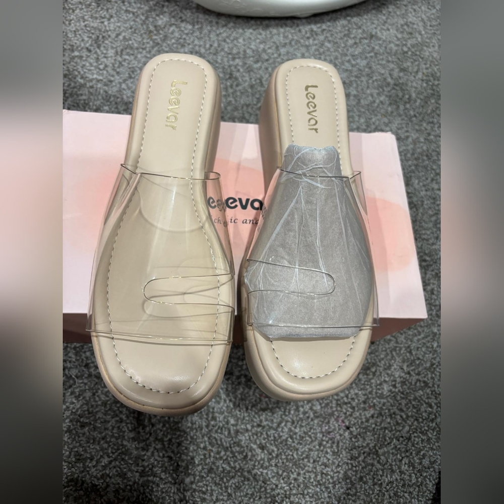 Women's Cream Mules with Clear Strap